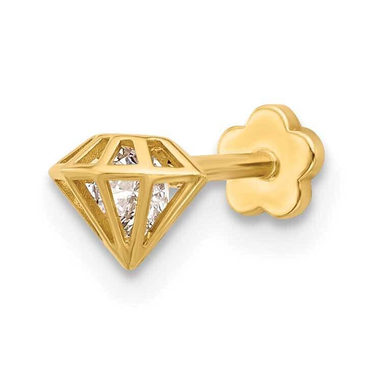 18 Gauge Polished CZ 3D Diamond Shaped Cartilage Body Jewelry 14k Gold BD245