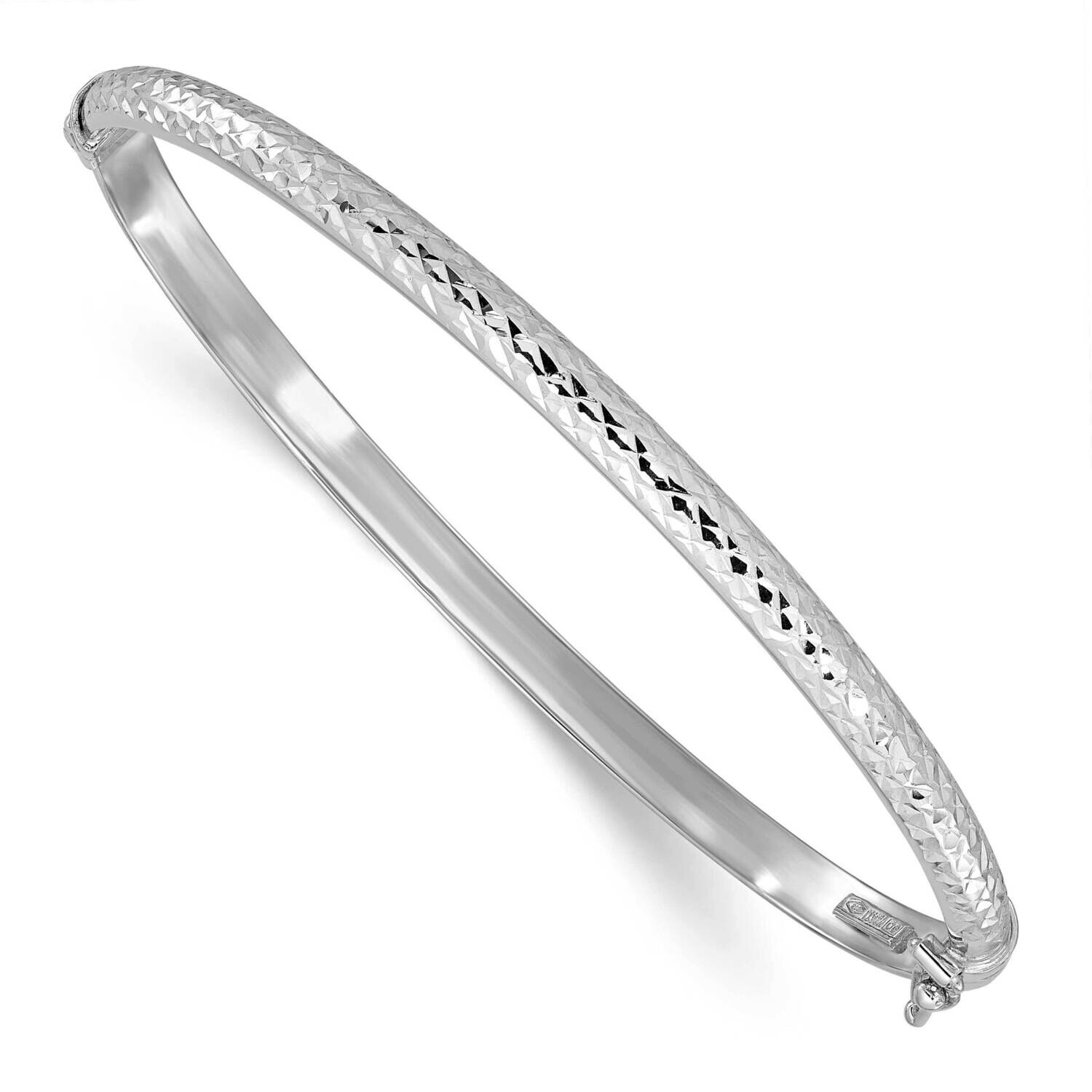 Diamond Cut 4mm Hinged Bangle 14k White Gold DB733W, MPN: DB733W,