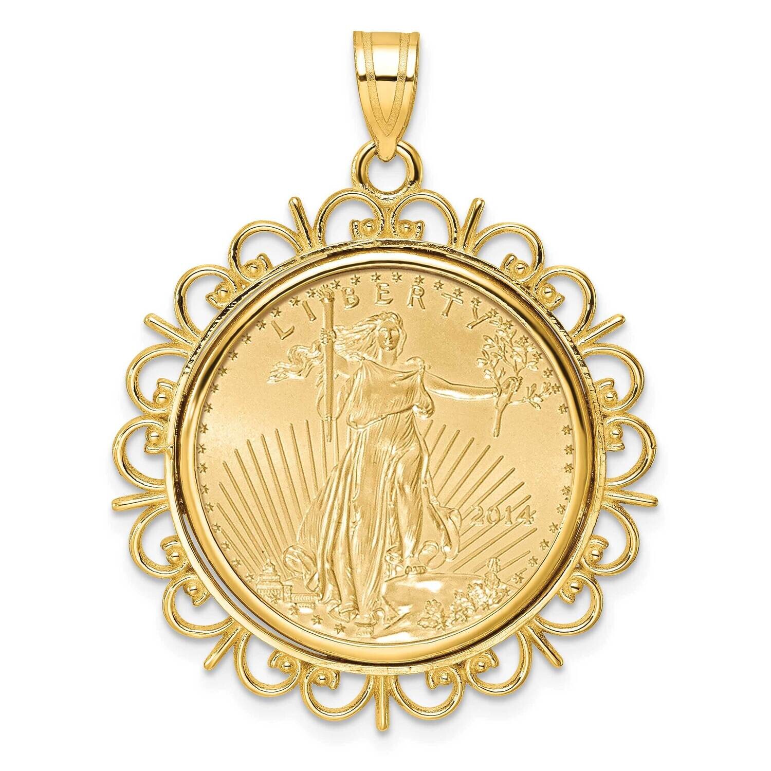Polished Fancy Prong Mounted 1/4Oz American Eagle Coin Bezel Pendant 14k Gold C8190/22.0C