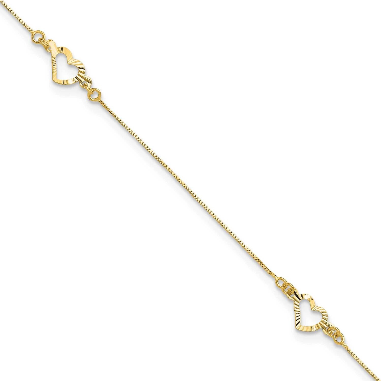 Heart 10In Plus 1 Inch Extender Anklet 14k Gold Diamond-Cut  ANK156-10, MPN: ANK156-10,