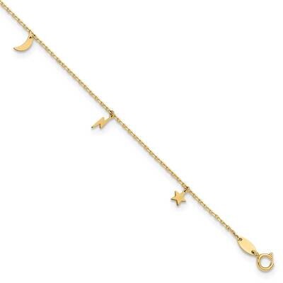 Moon Star Lightning 9 Inch Plus 1 Inch Extender Anklet 14k Polished Gold ANK342-9, MPN: ANK342-9,
