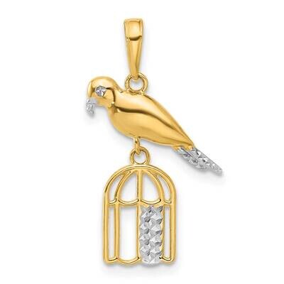 Diamond-Cut Bird On Bird Cage Pendant 14k Gold White Rhodium  C4897, MPN: C4897,