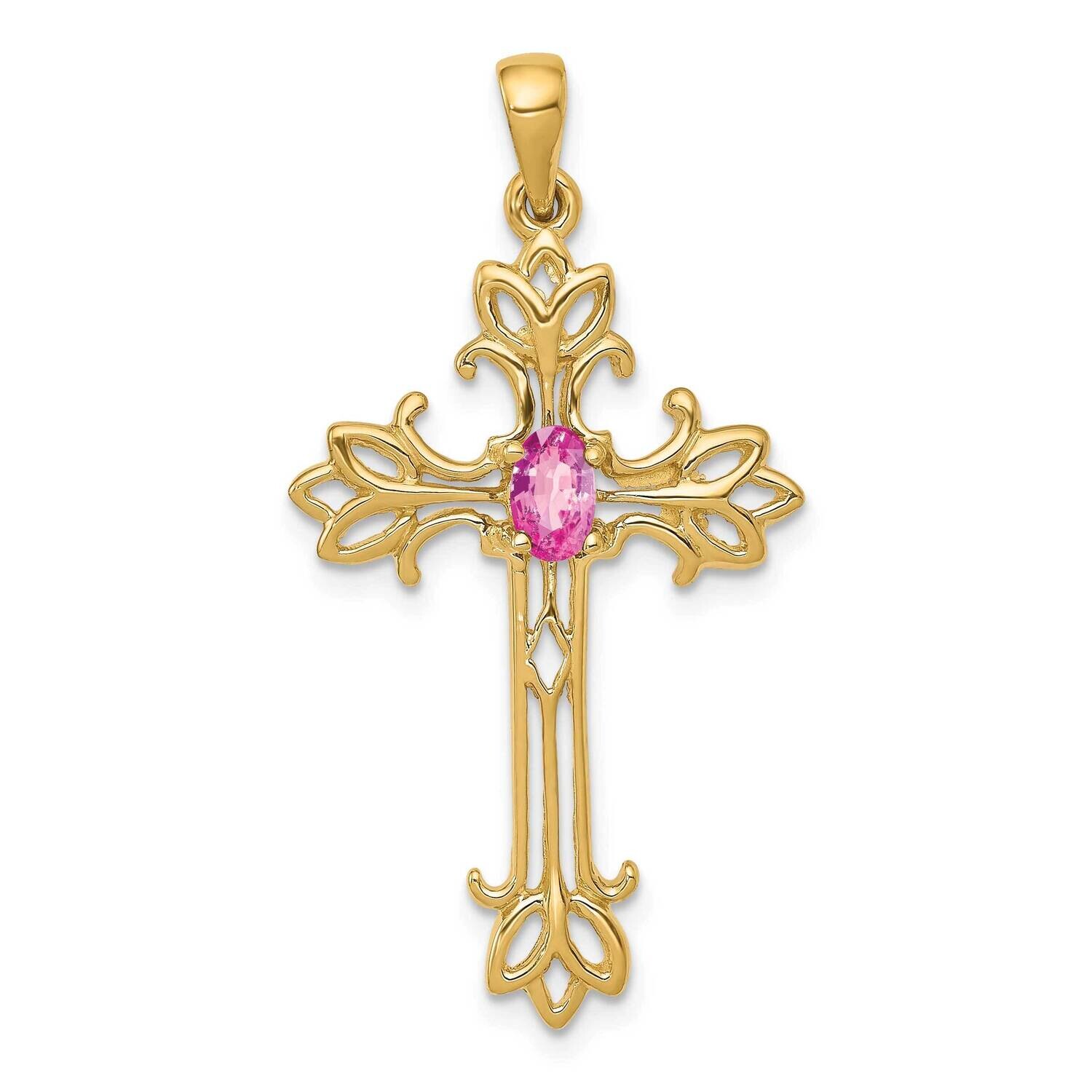 5X3mm Oval Pink Sapphire Cross Pendant 10k Gold 10XP1775SP, MPN: 10XP1775SP,