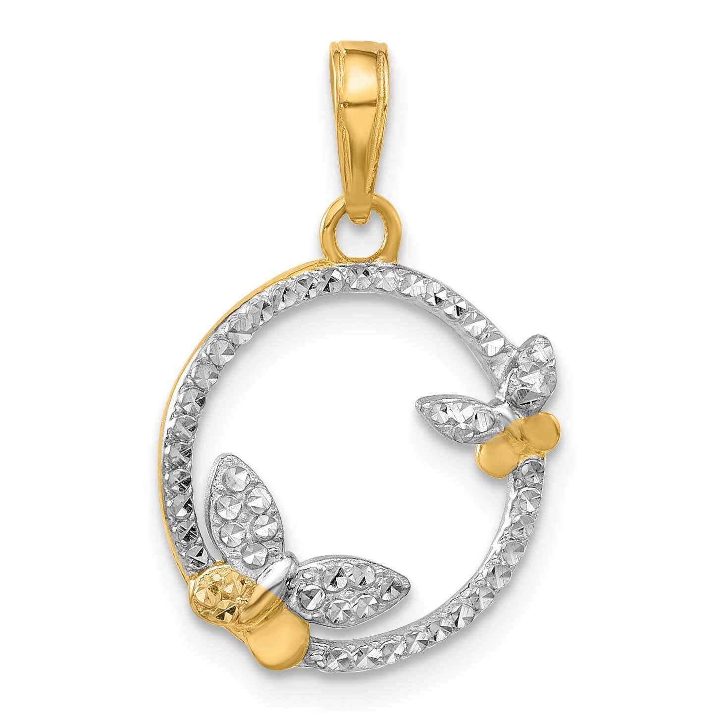 Diamond-Cut Butterflies On Circle Pendant 14k Gold White Rhodium  C4874, MPN: C4874,