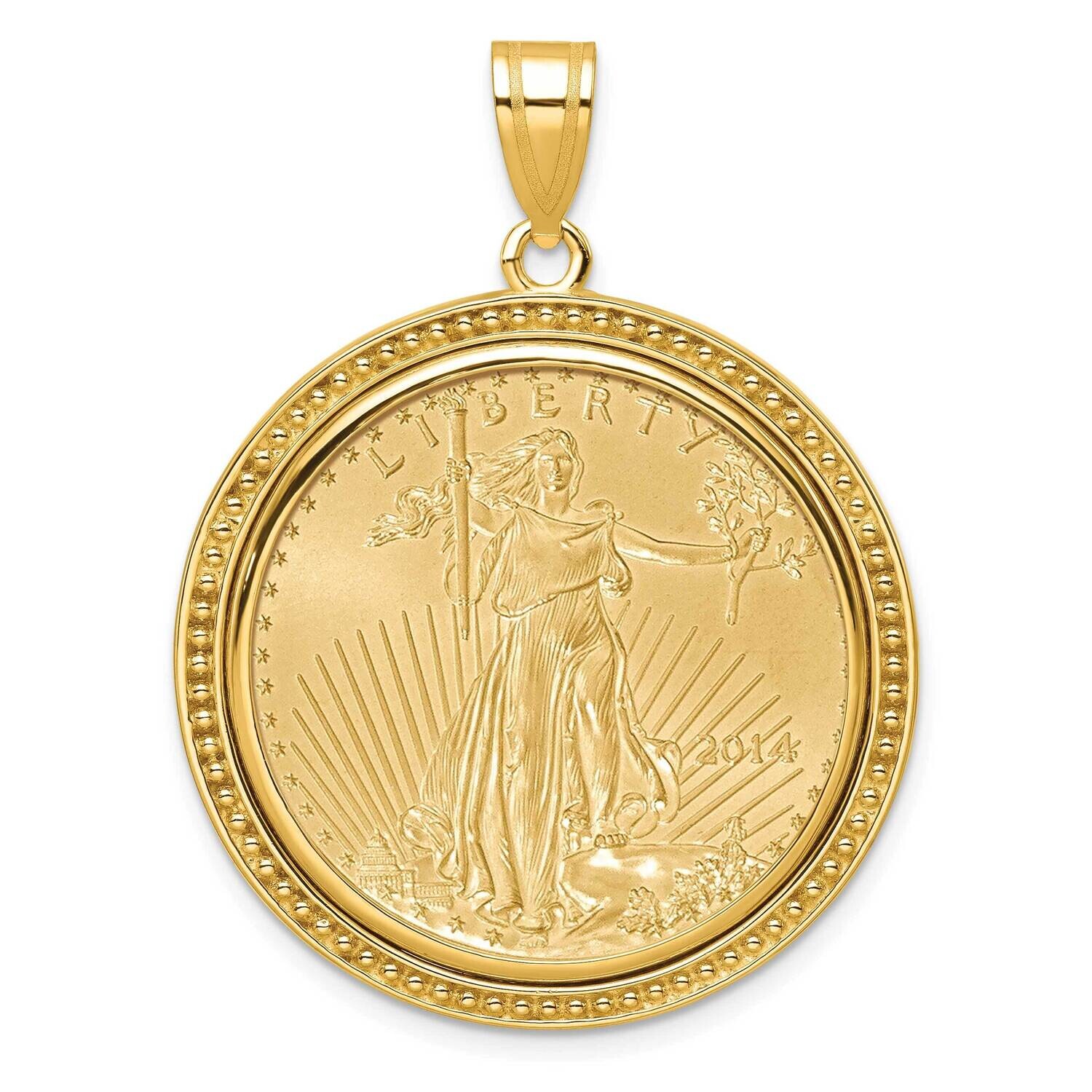 Polished Beaded Prong Mounted 1/2Oz American Eagle Coin Bezel Pendant 14k Gold C8183/27.0C