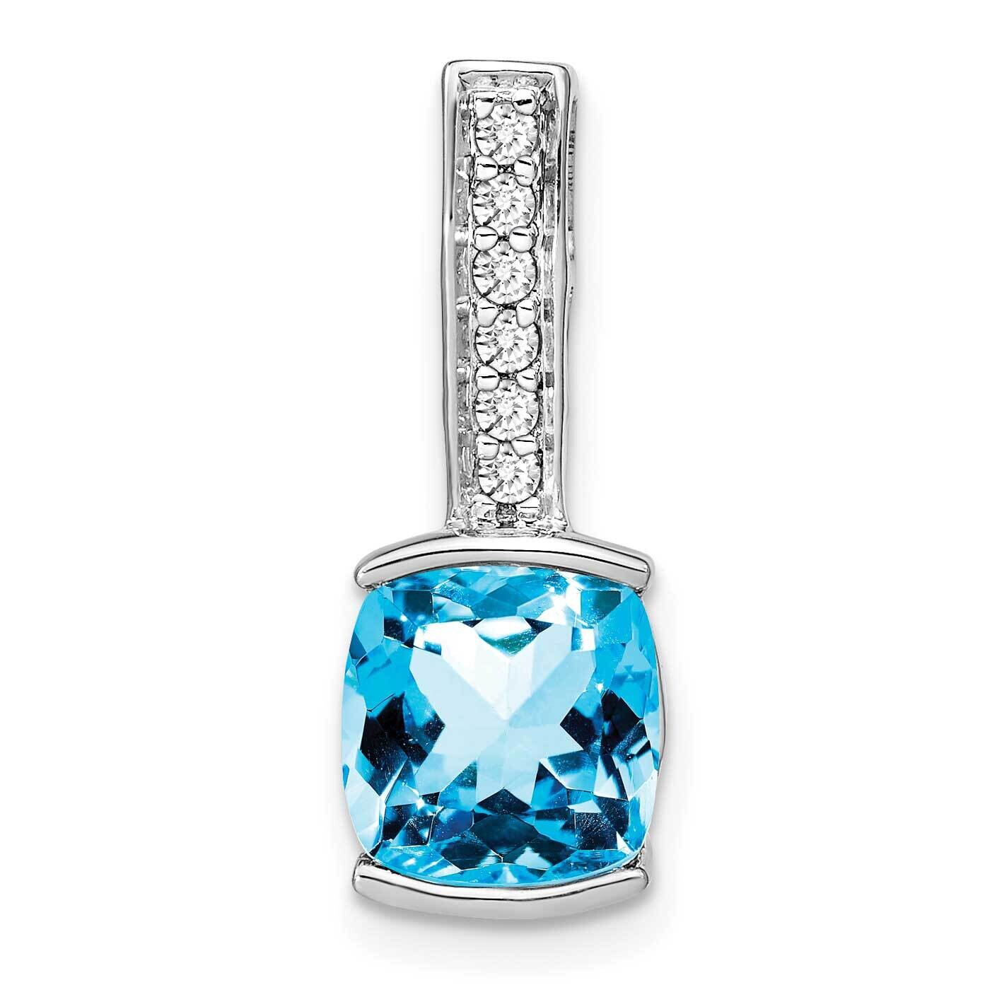 Cushion Blue Topaz Diamond Pendant 14k White Gold PM7049-BT-012-WA, MPN: PM7049-BT-012-WA,