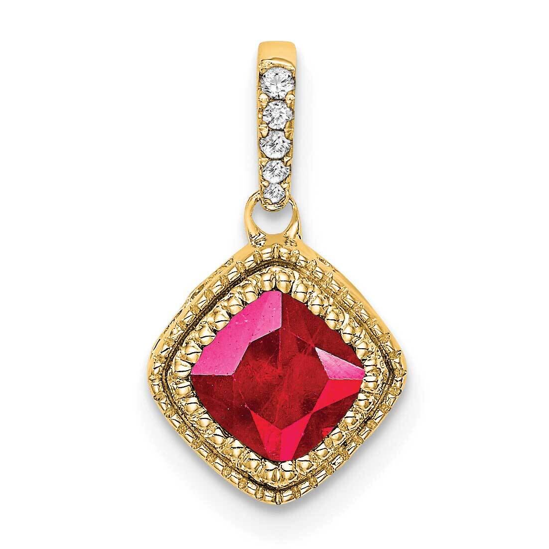 Cushion Ruby Diamond Pendant 14k Gold PM7092-RU-013-YA, MPN: PM7092-RU-013-YA,
