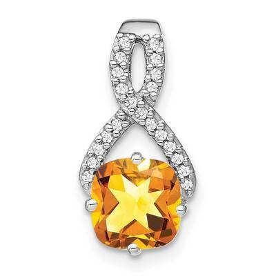 Cushion Citrine Diamond Pendant 14k White Gold PM7059-CI-010-WA, MPN: PM7059-CI-010-WA,