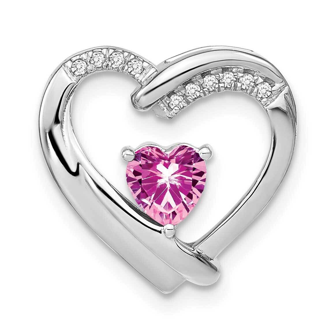 Rhod-Plated Created Pink Sapphire/Diamond Pendant Sterling Silver PM7018-CPS-005-SSA, MPN: PM7018-C…