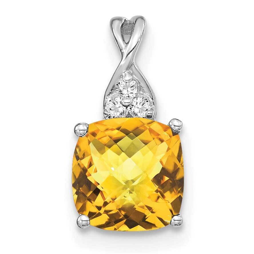 Checkerboard Citrine Diamond Pendant 14k White Gold PM4393-CI-003-WA, MPN: PM4393-CI-003-WA,