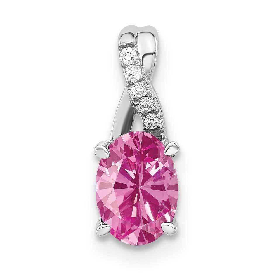 Oval Created Pink Sapphire Diamond Pendant 14k White Gold PM4235-CPS-003-WA