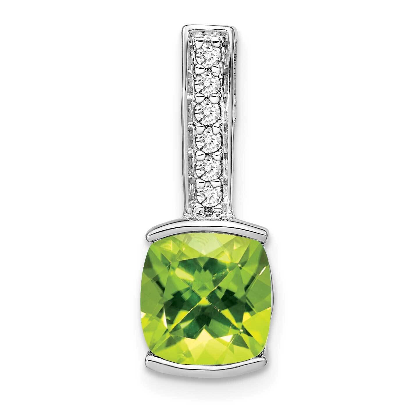 Cushion Peridot Diamond Pendant 14k White Gold PM7049-PE-012-WA, MPN: PM7049-PE-012-WA,