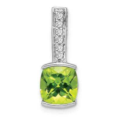 Cushion Peridot Diamond Pendant 14k White Gold PM7049-PE-012-WA, MPN: PM7049-PE-012-WA,