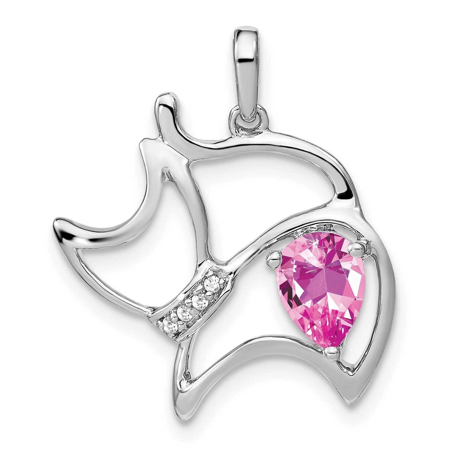 Created Pink Sapphire Diamond Cat Pendant 14k White Gold PM7038-CPS-002-WA, MPN: PM7038-CPS-002-WA,