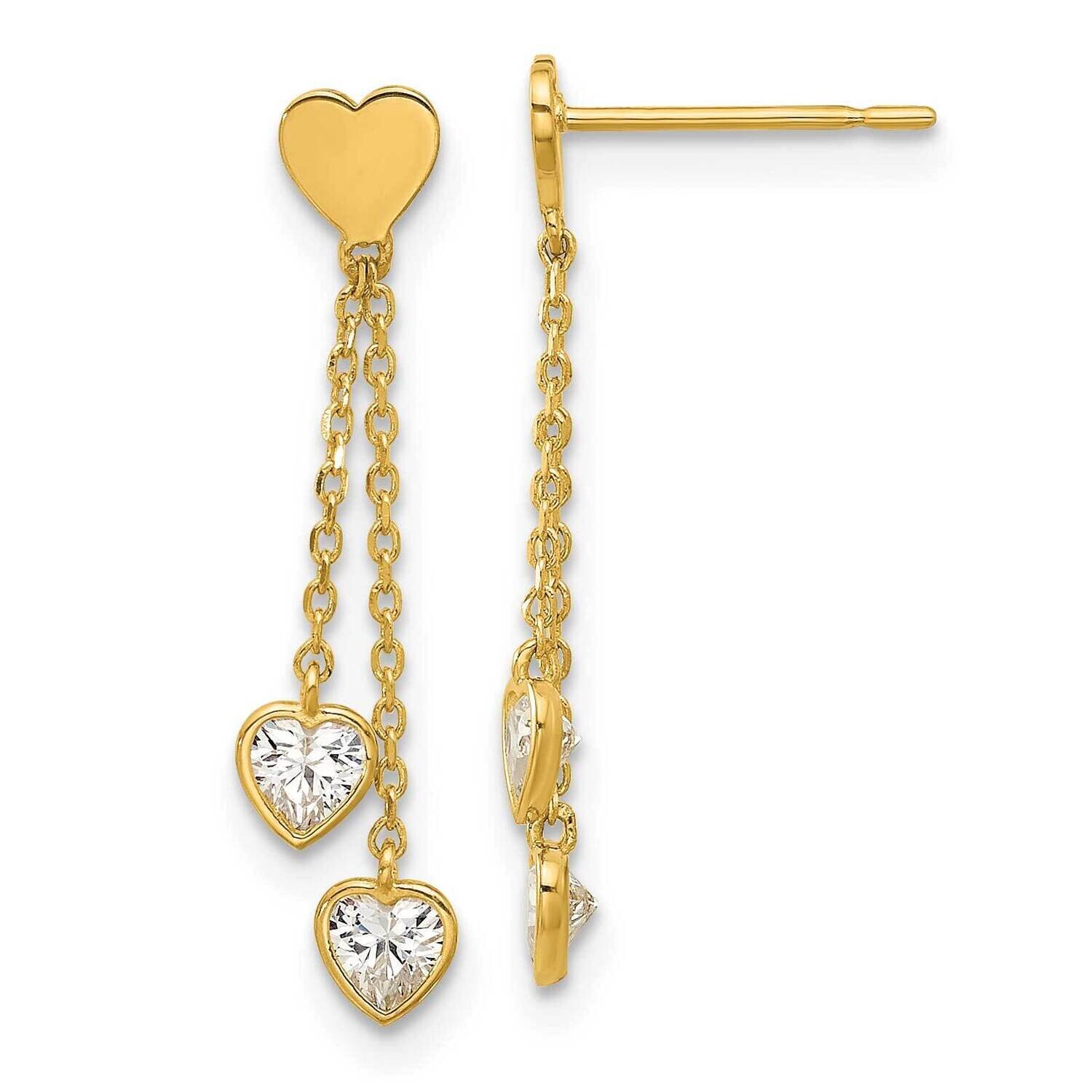 Madi K Polished CZ Hearts Post Dangle Earrings 14k Gold GK1176, MPN: GK1176,