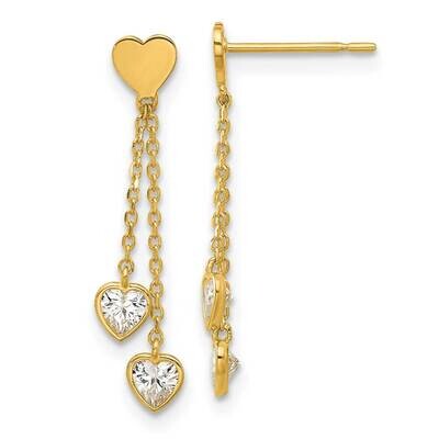 Madi K Polished CZ Hearts Post Dangle Earrings 14k Gold GK1176, MPN: GK1176,