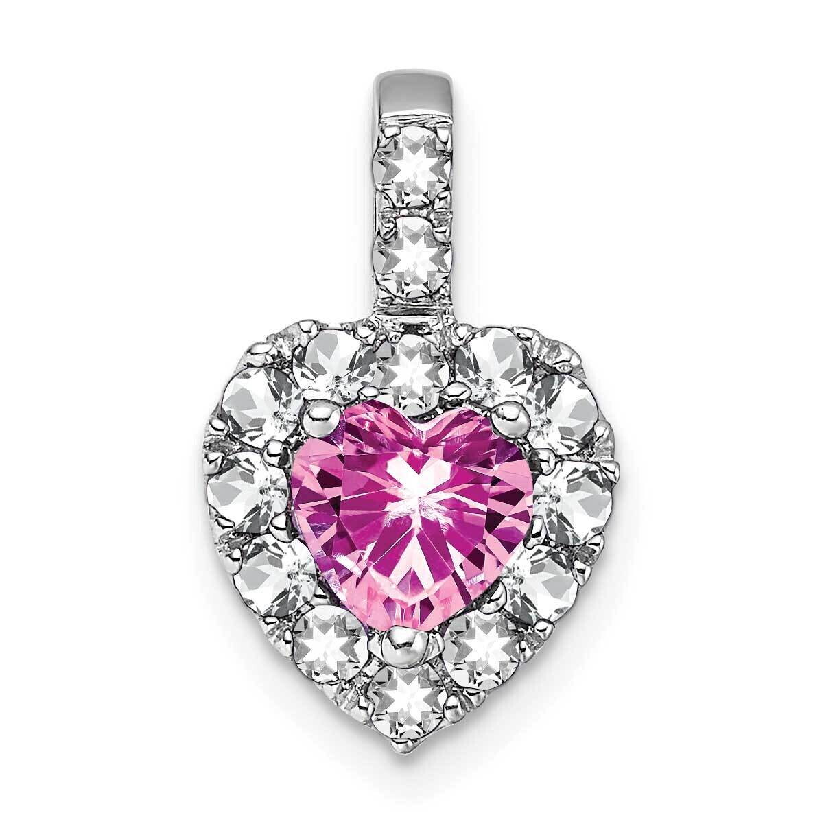 Creat. Pink Sapphire/White Topaz Halo Heart Pendant 14k White Gold PM7012-CPS/WT-W, MPN: PM7012-CPS…