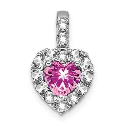 Creat. Pink Sapphire/White Topaz Halo Heart Pendant 14k White Gold PM7012-CPS/WT-W, MPN: PM7012-CPS…