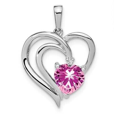 Rhod-Plated Created Pink Sapphire/Diamond Pendant Sterling Silver PM7025-CPS-001-SSA, MPN: PM7025-C…