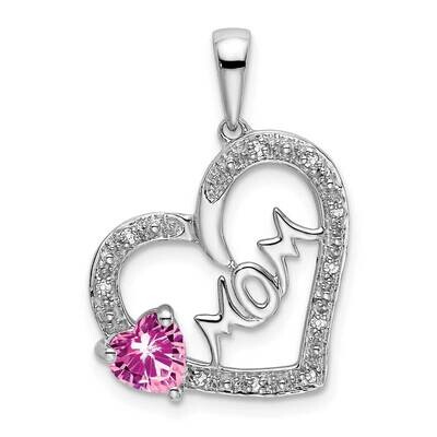 Pink Sapphire Diamond Mom Heart Pendant 14k White Gold PM7172-PS-005-WA, MPN: PM7172-PS-005-WA, 191…