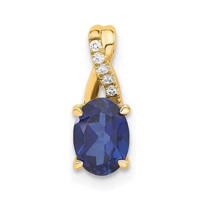 Oval Created Sapphire Diamond Pendant 14k Gold PM4235-CSA-003-4YA, MPN: PM4235-CSA-003-4YA,