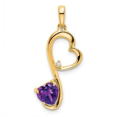 Amethyst Diamond Heart Pendant 14k Gold PM7007-AM-001-YA, MPN: PM7007-AM-001-YA, 191101400995