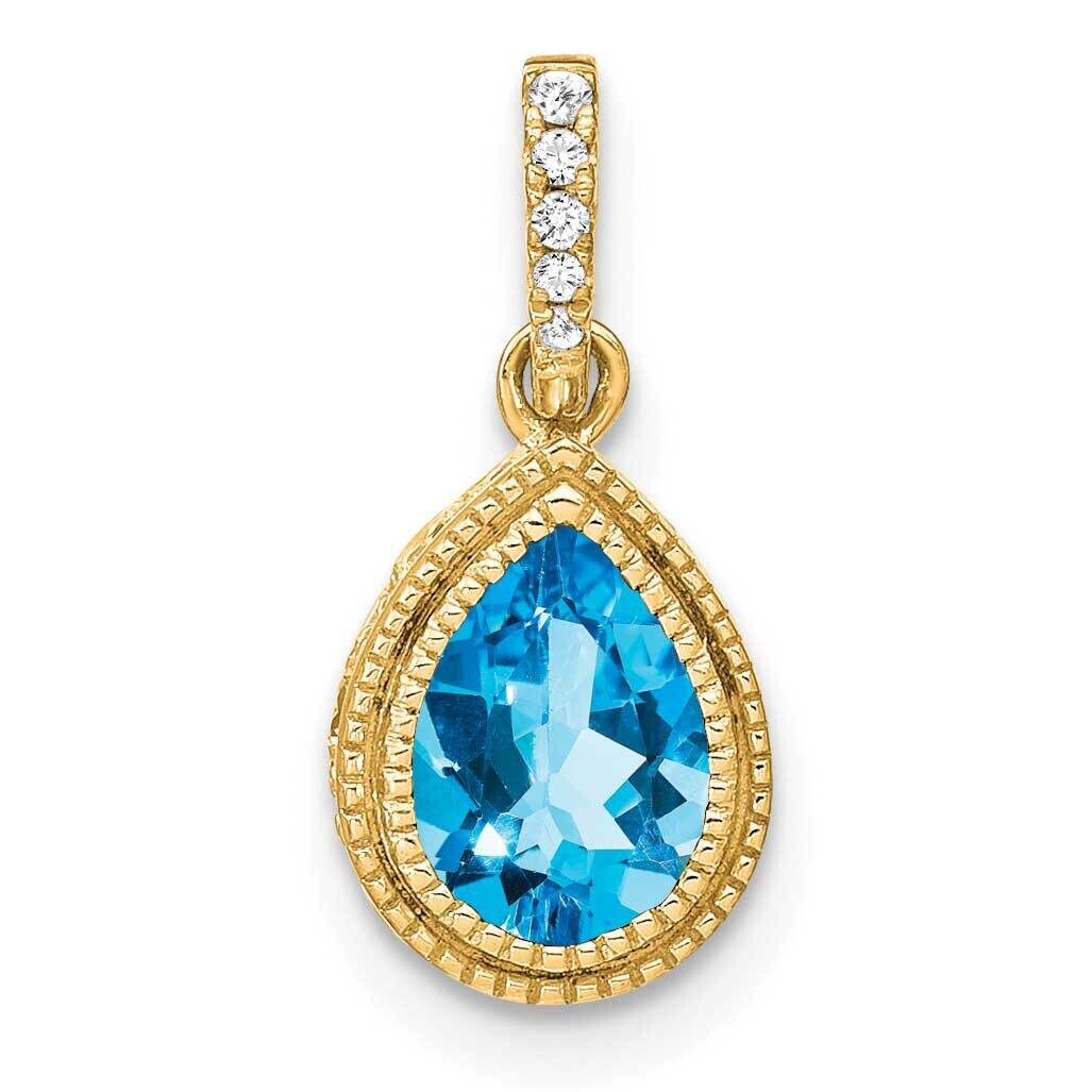 Pear Blue Topaz Diamond Pendant 14k Gold PM7094-BT-030-YA, MPN: PM7094-BT-030-YA,