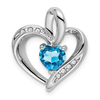 Blue Topaz Diamond Heart Pendant 10k White Gold PM7004-BT-005-1WA, MPN: PM7004-BT-005-1WA,