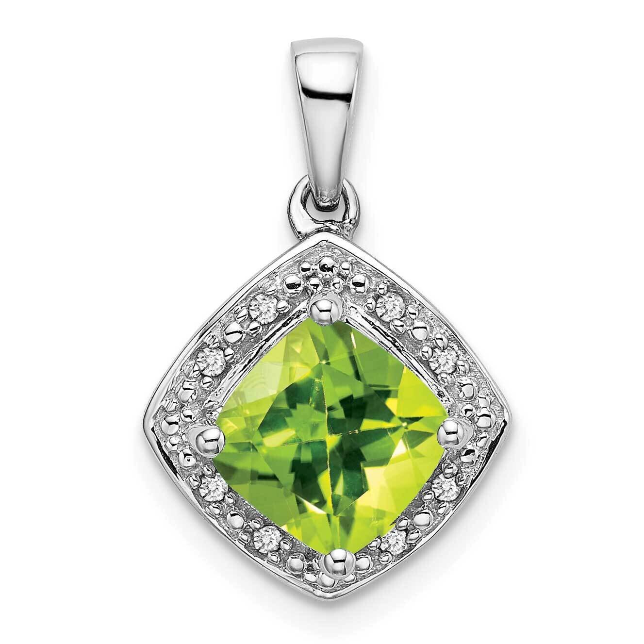 Cushion Peridot Diamond Pendant 14k White Gold PM7045-PE-004-WA, MPN: PM7045-PE-004-WA,