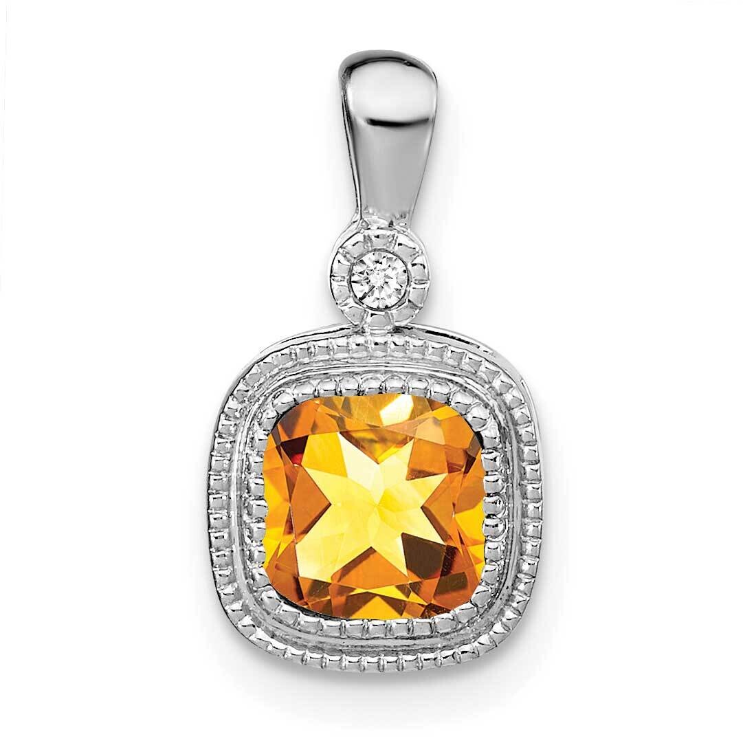 Cushion Citrine Diamond Pendant 14k White Gold PM3665-CI-001-WA, MPN: PM3665-CI-001-WA,