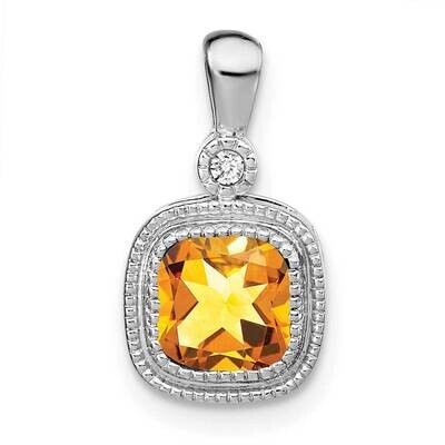 Cushion Citrine Diamond Pendant 14k White Gold PM3665-CI-001-WA, MPN: PM3665-CI-001-WA,