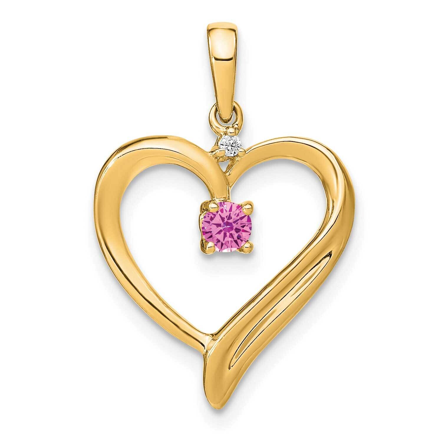 Created Pink Sapphire Diamond Heart Pendant 14k Gold PM7005-CPS-001-YA, MPN: PM7005-CPS-001-YA,