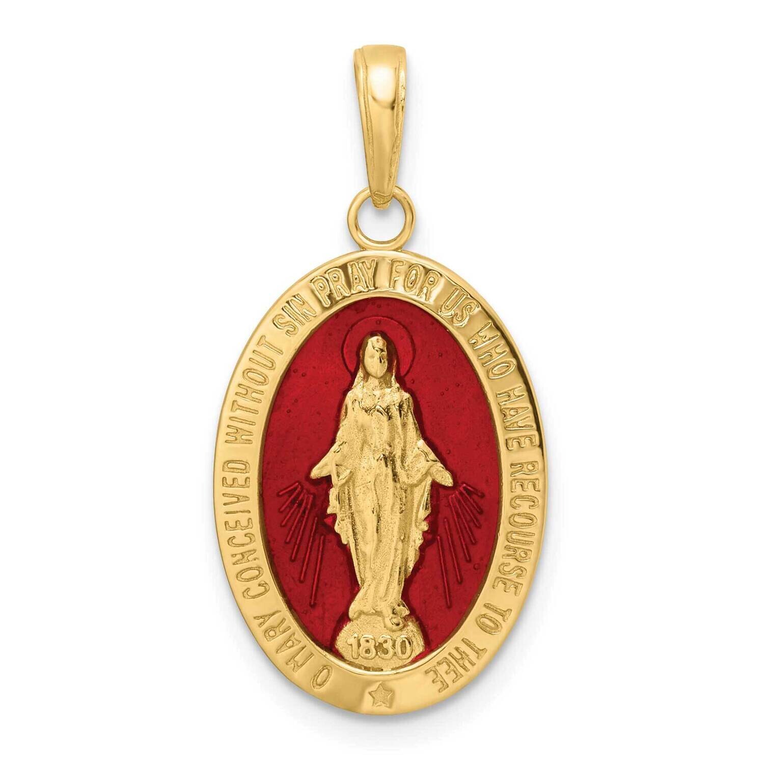 Red Enameled Miraculous Medal Pendant 14k Gold M1433ER