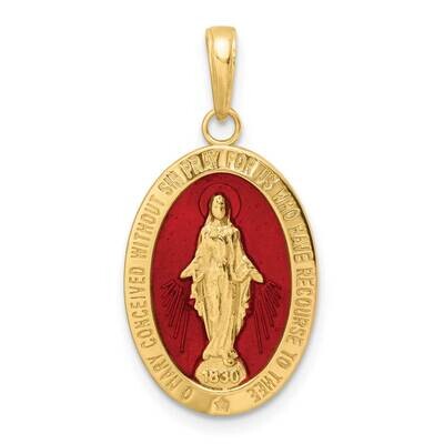 Red Enameled Miraculous Medal Pendant 14k Gold M1433ER, MPN: M1433ER,