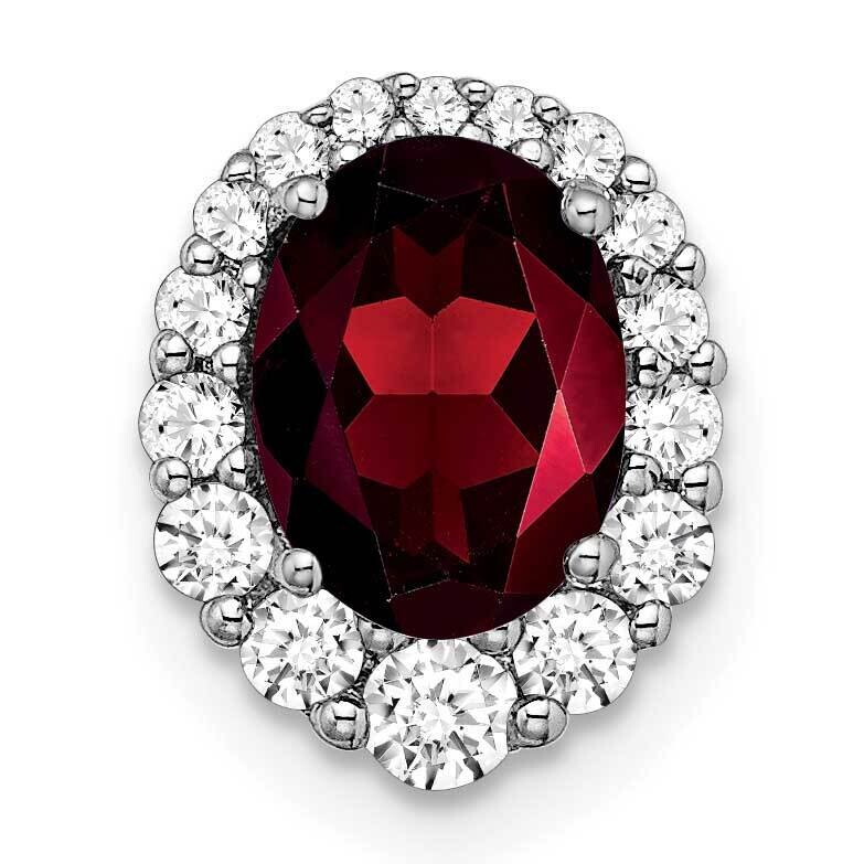 Oval Garnet Diamond Halo Chain Slide 14k White Gold PM7050-GA-033-WA, MPN: PM7050-GA-033-WA,