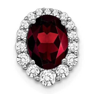 Oval Garnet Diamond Halo Chain Slide 14k White Gold PM7050-GA-033-WA, MPN: PM7050-GA-033-WA,