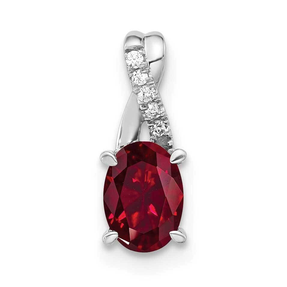 Oval Created Ruby Diamond Pendant 14k White Gold PM4235-RU-003-WA, MPN: PM4235-RU-003-WA,