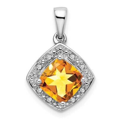 Cushion Citrine Diamond Pendant 14k White Gold PM7045-CI-004-WA, MPN: PM7045-CI-004-WA,