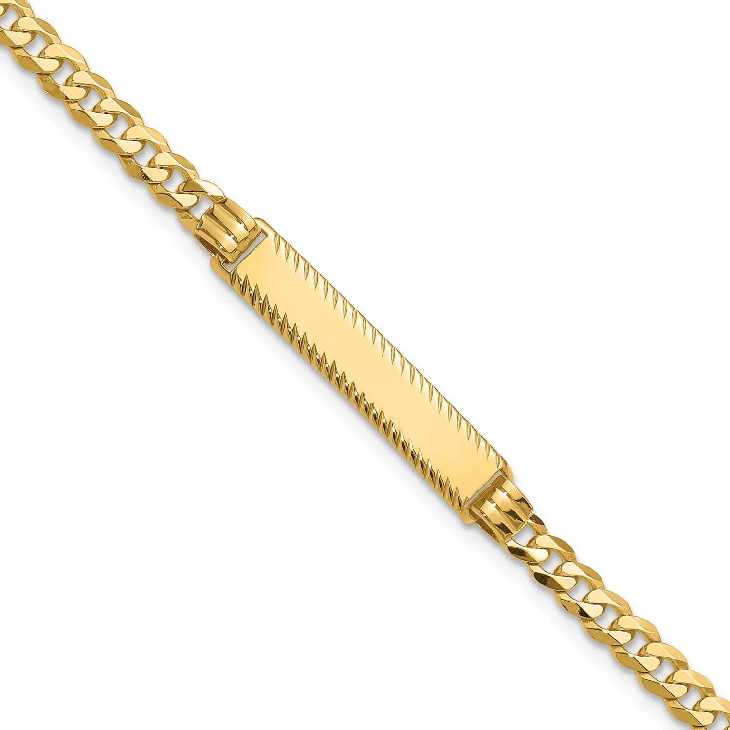 Flat Curb Link Diamond Cut Id Bracelet 8 Inch 14k Gold LID97-8
