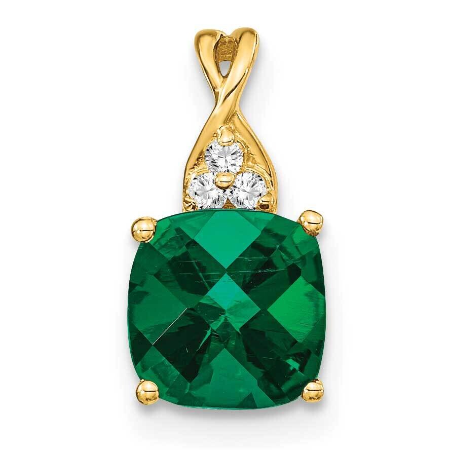 Checkerboard Created Emerald Diamond Pendant 10k Gold PM4393-CEM-003-1YA