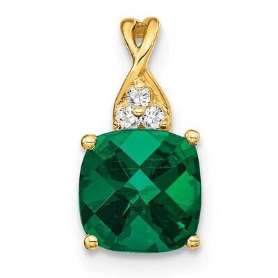 Checkerboard Created Emerald Diamond Pendant 10k Gold PM4393-CEM-003-1YA, MPN: PM4393-CEM-003-1YA,
