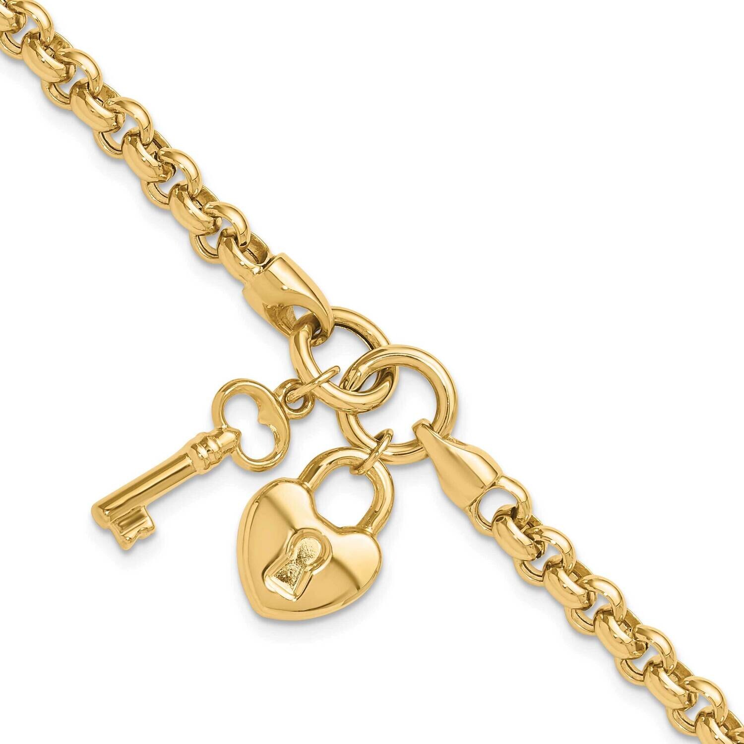 Heart Lock Key Bracelet 7.5 Inch 14k Polished Gold FB1986-7.5