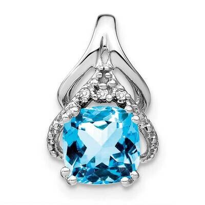 Cushion Blue Topaz Diamond Pendant 14k White Gold PM7061-BT-001-WA, MPN: PM7061-BT-001-WA,