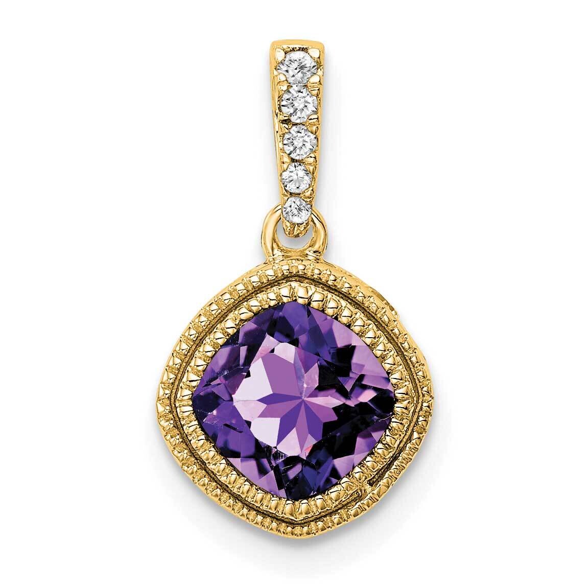 Cushion Amethyst Diamond Pendant 10k Gold PM7092-AM-021-1YA, MPN: PM7092-AM-021-1YA,