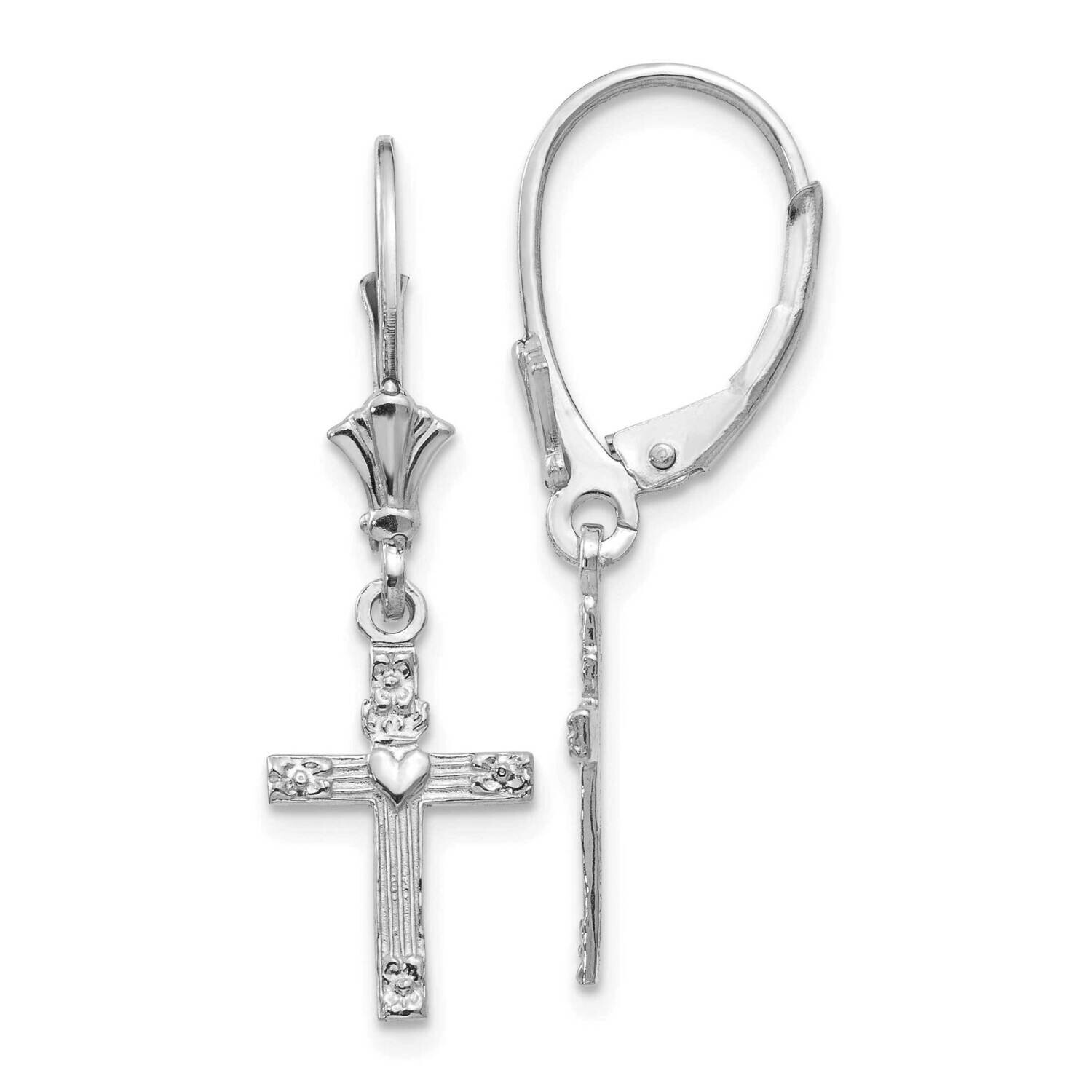Mini Cross Heart Leverback Earrings 14k White Gold K4531W, MPN: K4531W,