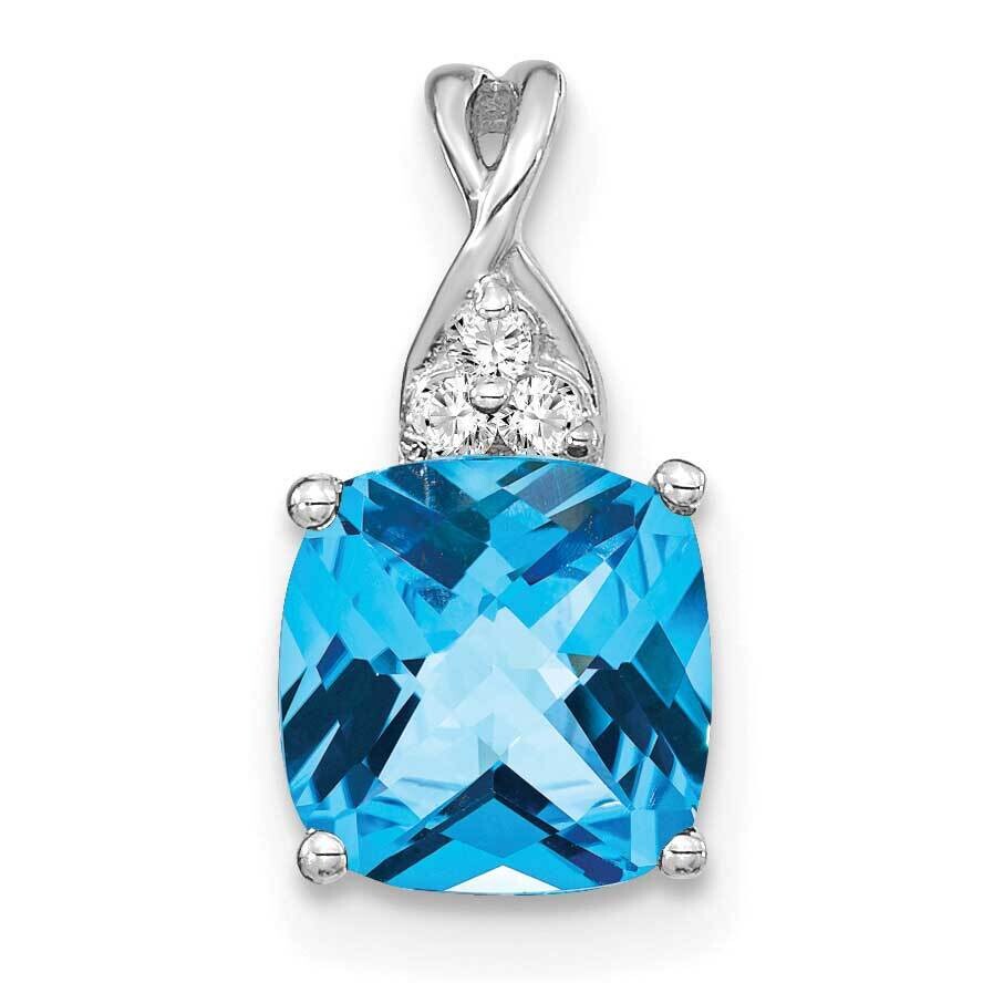 Checkerboard Blue Topaz Diamond Pendant 14k White Gold PM4393-BT-003-WA, MPN: PM4393-BT-003-WA,
