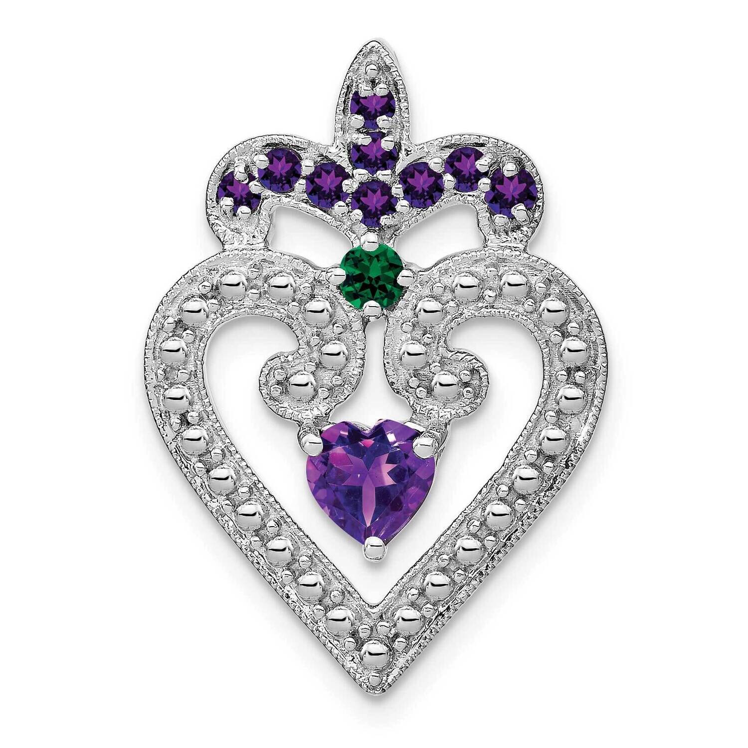 Amethyst/Created Emerald Pendant Sterling Silver Rhodium-Plated PM7026-AM/CEM-SS, MPN: PM7026-AM/CE…