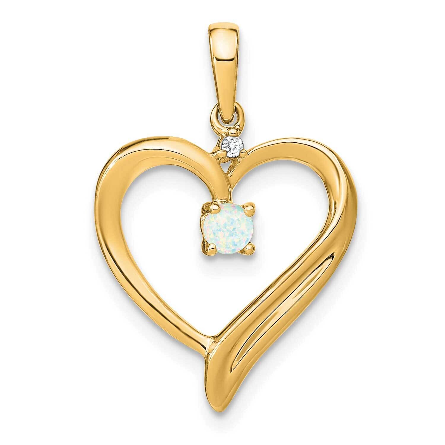 Created Opal Diamond Heart Pendant 14k Gold PM7005-OP-001-YA, MPN: PM7005-OP-001-YA,