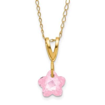 Pink CZ Flower Necklace 14k Gold GK492-13, MPN: GK492-13,