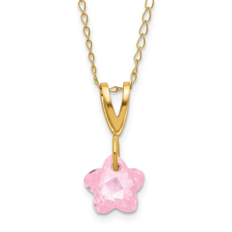 Pink CZ Flower Necklace 14k Gold GK492-13